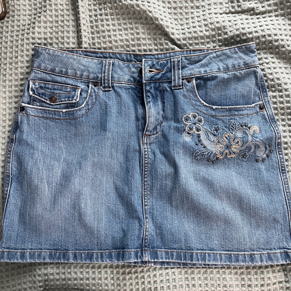 L.A. Blues Blue Embellished Mini Skirt Casual